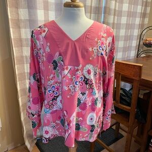 Diane Von Furstenberg silk assets Pink Floral V-Neck Blouse